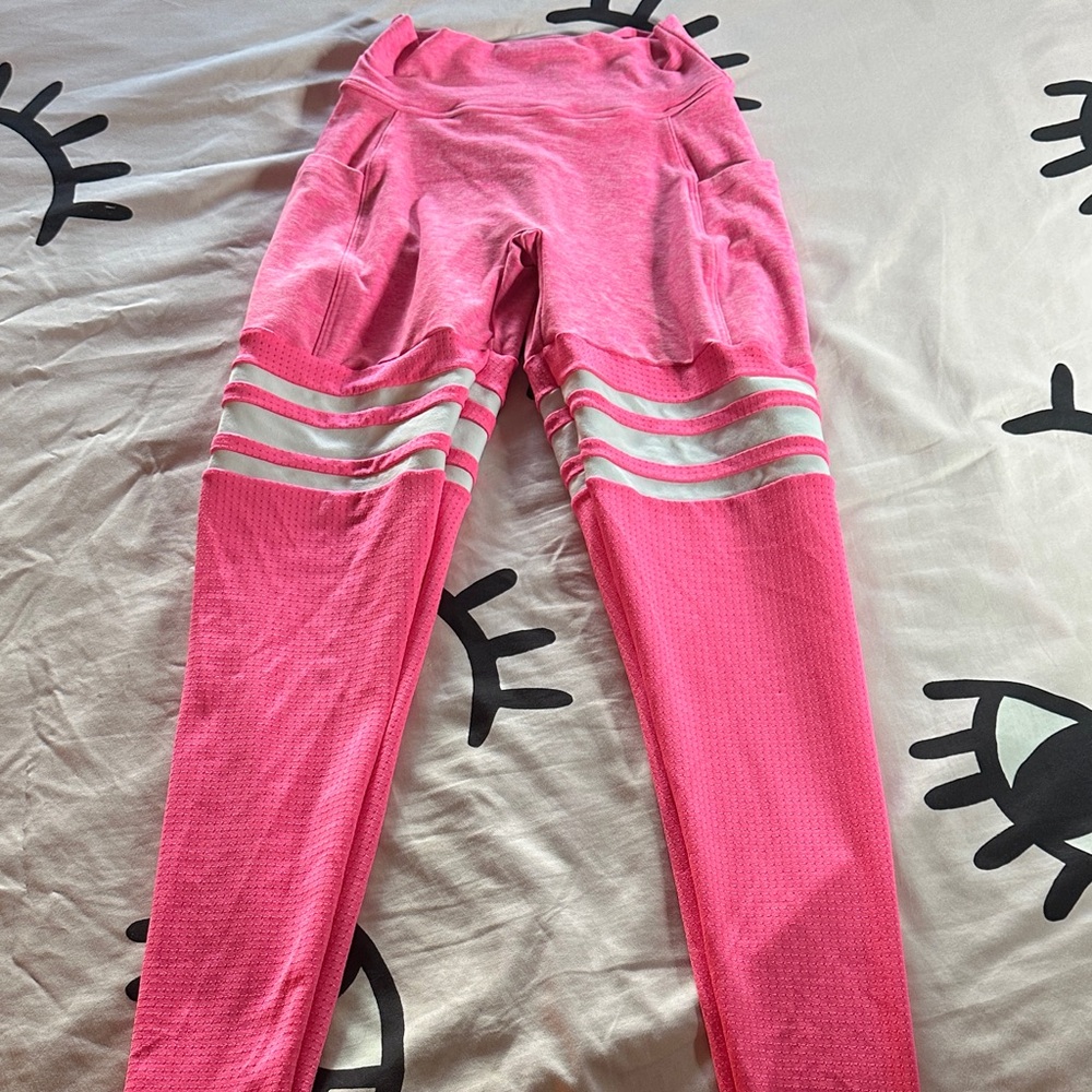 Bombshell Sportswear Pink Leggings with Silver Stripes